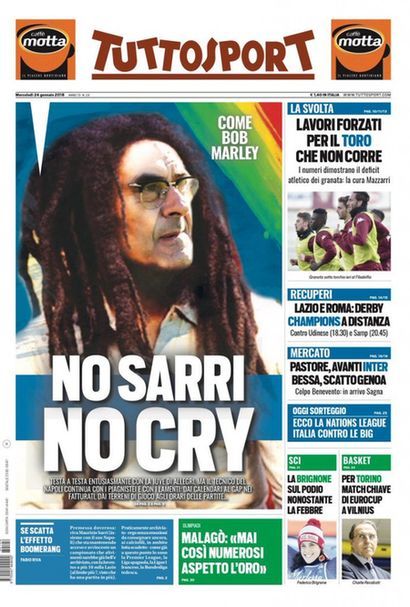 Газета TuttoSport вышла на передовице с фотографией Маурицио Сарри в образе Боба Марли (+Фото) - изображение 1